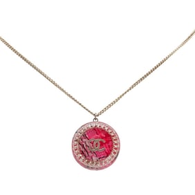 Chanel Coco Mark Chain Necklace, Gold, Pink Plated, Women's, CHANEL
