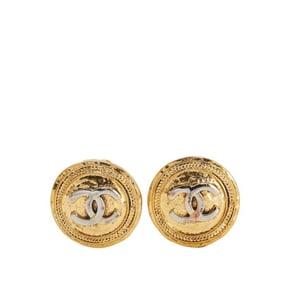Chanel Coco Mark Round Earrings, Gold and Silver Plated, Women's, CHANEL