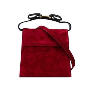 Salvatore Ferragamo Vara Ribbon Handbag/Shoulder Bag, 2-Way, Red/Black Suede, Women's,