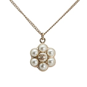 Chanel Coco Mark Pearl Necklace, Gold Plated, Faux Pearls, Women's, CHANEL