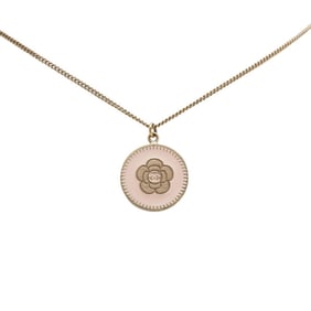 CHANEL Coco Mark Camellia Round Necklace, Gold and Pink Plated, Women's