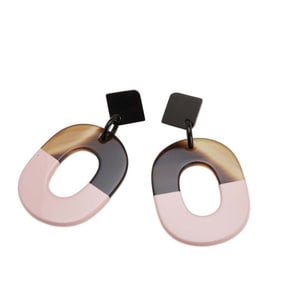 Hermes Hermès Ism stud earrings in brown, pink, and silver with buffalo horn metal. Women's.