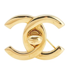 Vintage Chanel Coco Mark Turnlock Motif Brooch, Gold Plated, Women's