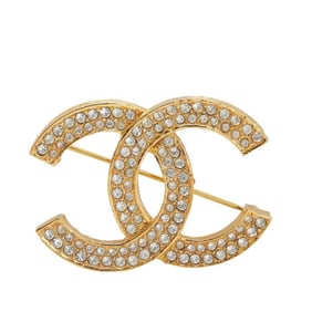 Chanel Coco Mark Brooch, Gold Plated with Rhinestones, Women's, CHANEL