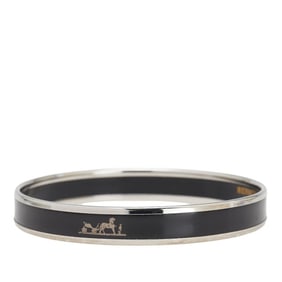 Hermes enamel PM carriage logo bangle in silver and black metal for women.