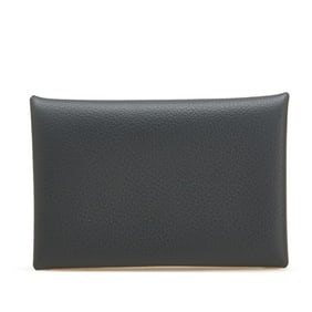 Hermès Calvi Wallet/Coin Case/Business Card Case/Card Case Gray Epsom Leather Women's HERMES