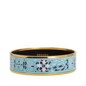 Hermes GM Enamel Cloisonne Bangle, Gold and Blue Plated, Women's