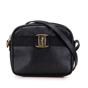 Salvatore Ferragamo Vara Lizard-Embossed Shoulder Bag in Black Leather for Women