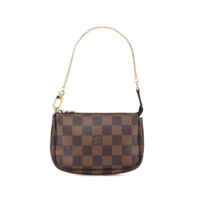 Louis Vuitton Damier Mini Pochette Accessory Pouch Handbag N58009 Brown Leather Women's LOUIS