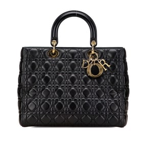 Christian Dior Dior Lady Cannage Large Handbag in Black Leather for Women