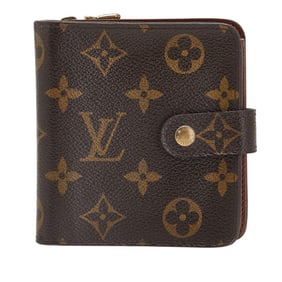 Louis Vuitton Monogram Compact Zip Bifold Wallet M61667 Brown Leather Women's LOUIS VUITTON