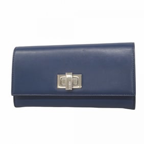 Fendi long wallet, leather, navy, women's