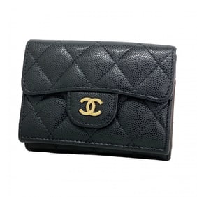 Chanel Matelasse Tri-fold Wallet in Caviar Leather, Black, Women's