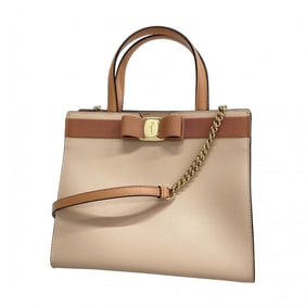 Salvatore Ferragamo Vara Leather Handbag, Pink, Beige, Champagne, 2-Way Bag for Women