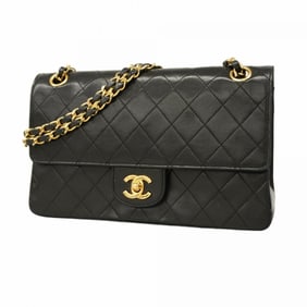 Chanel Matelasse Shoulder Bag with Double Flap and Chain, Lambskin, Black, Women's