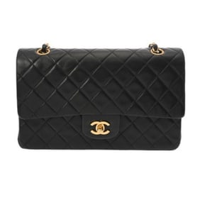 CHANEL Matelasse Chain Shoulder Bag, 25cm, Double Flap, Black, Women's Lambskin, Rank AB