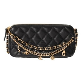 CHANEL Matelasse Phone Case Shoulder Bag with Double Zip, Black, Women's Lambskin
