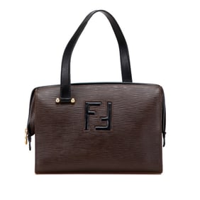 Fendi FF logo handbag in brown and black leather for women.