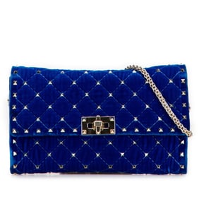 Valentino Rockstud Chain Wallet Shoulder Bag in Blue and Gold Velvet for Women