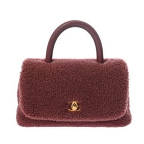 CHANEL Top Handle Flap Bag XS 2WAY Bordeaux A92990 Women's Shearling Handbag
