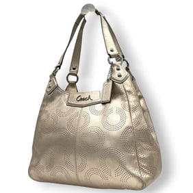 COACH One-Shoulder Shoulder Bag F23602 Perforated Leather with Op Art Signature in Gold and