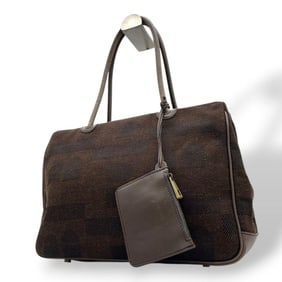 BALLY tote bag in brown wool and leather with a one-shoulder design, featuring U11 logo charm gold
