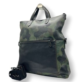 Coach Charles Foldover Tote Bag F59904 Men's 2-Way Shoulder Camouflage Leather Black Green Laptop