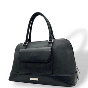 Burberry handbag, black logo plate, flap C tote bag, black, silver hardware.