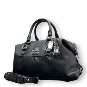 COACH Madison 2-Way Handbag/Shoulder Bag 12937 Satchel in Black Pebbled Leather with Gathered Horse
