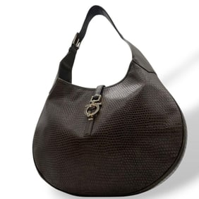 Salvatore Ferragamo Ferragamo Gancini Leather Handbag, Green Embossed One-Shoulder Tote Bag, A4