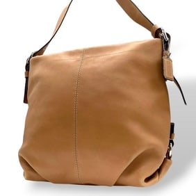 Coach shoulder bag, beige leather, F15064, u11 hobo design, logo tag, silver hardware, perfect for