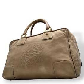 Loewe Amazona handbag in brown and beige with an Anagram pattern on leather, a Boston bag, tote bag