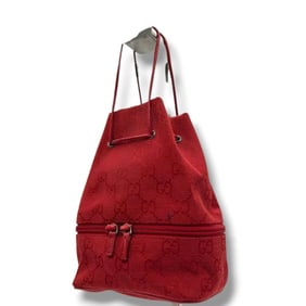 Gucci GG Canvas Drawstring Bag with Leather and Red Tote (S20)