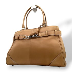 Coach handbag, beige leather, A4 size storage, one-shoulder, u12 size, tote bag, silver hardware,