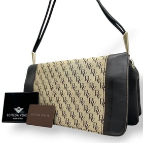 Bottega Veneta Monogram Canvas and Leather Shoulder Bag in Brown with Flap Card Holder