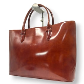 Longchamp Tote Bag, Patent Leather, Enamel, Brown and Camel, Logo Embossed, Made in France, Women's