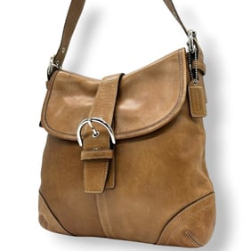 Coach Soho Shoulder Bag 9480 with Flap, Leather, Glove-Tanned Brown and Camel, Vintage, Women's,