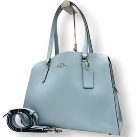Coach Gallery Tote C4078, 2-Way Handbag/Shoulder Bag, Leather, Light Blue, Women's, One-Shoulder D