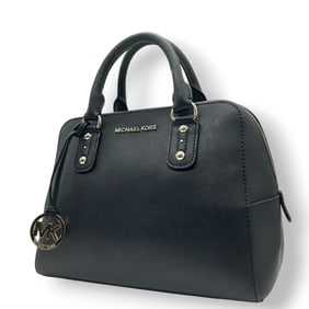MICHAEL KORS Women's Dome-Shaped Satchel Bag in Saffiano Leather with Black Gold Hardware and MK