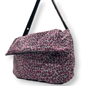 Bottega Veneta One-Shoulder Flap Nylon Leopard Print Shoulder Bag in Pink and Gray, Made Italy,
