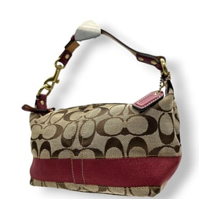 Coach handbag F14024 Signature accessory pouch mini bag for women, canvas and leather, beige brown,