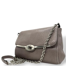 Coach Shoulder Bag, Gray, Chain, Turnlock, S23, Leather, Flap, Silver Hardware, Crossbody Women's