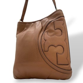 Tory Burch Shoulder Bag Brown McGraw Large Logo Leather U10 Tote Handbag Gold Hardware TORY BURCH