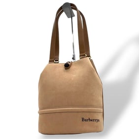 Burberry suede and leather shoulder bag in beige with a logo gold hardware.