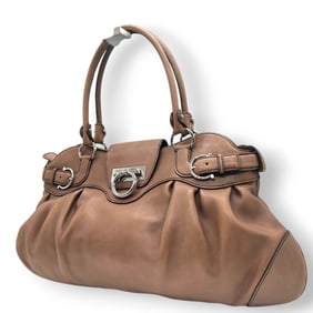 Salvatore Ferragamo Marissa Handbag in Gancini Leather, AB-21 5370, Brown, Women's One-Shoulder Bag,
