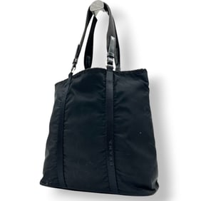 Prada PRADA Tote Bag, Black Nylon Tessuto, with Logo, Men's and Women's, One-Shoulder Triangle Logo