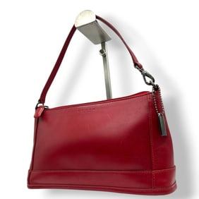 Vintage Coach handbag, mini bag, and accessory pouch, model 6151, in red leather. Made Italy.