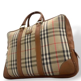 Burberry Nova Check Horse Logo Tote Bag, Handbag, Briefcase, Canvas and Leather, Brown, Gold