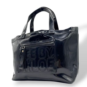 See by Chloé SEE BY CHLOE u15 Black Tote Bag with Large Logo and Silicone, One-Shoulder Handbag,
