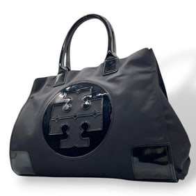 Tory Burch U13 Tote Bag, Black, Large Logo, Nylon, Enamel, One-Shoulder, Can Be Carried Over the